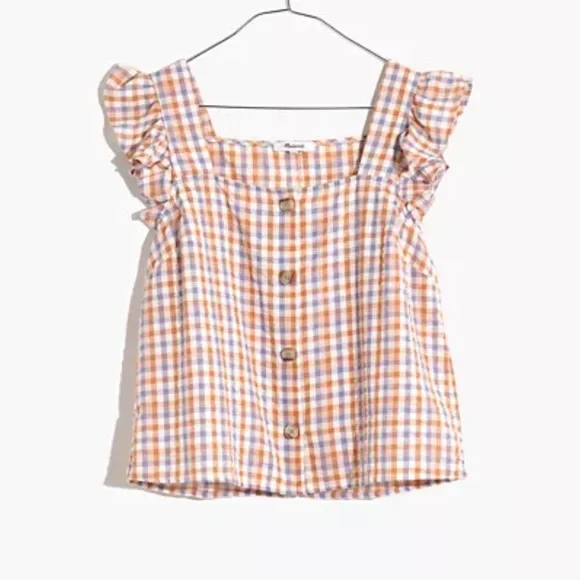 Madewell Gingham Seersucker Ruffle Sleeve Top - Picture 3 of 8